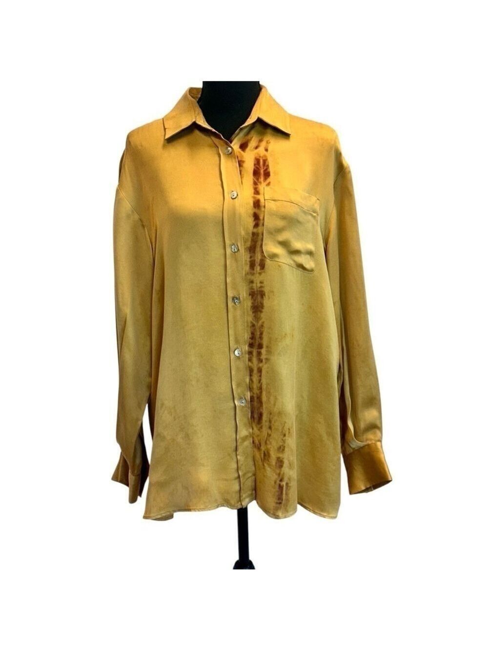Zara studio collection mustard yellow artistic paint splatter blouse S NWOT RARE